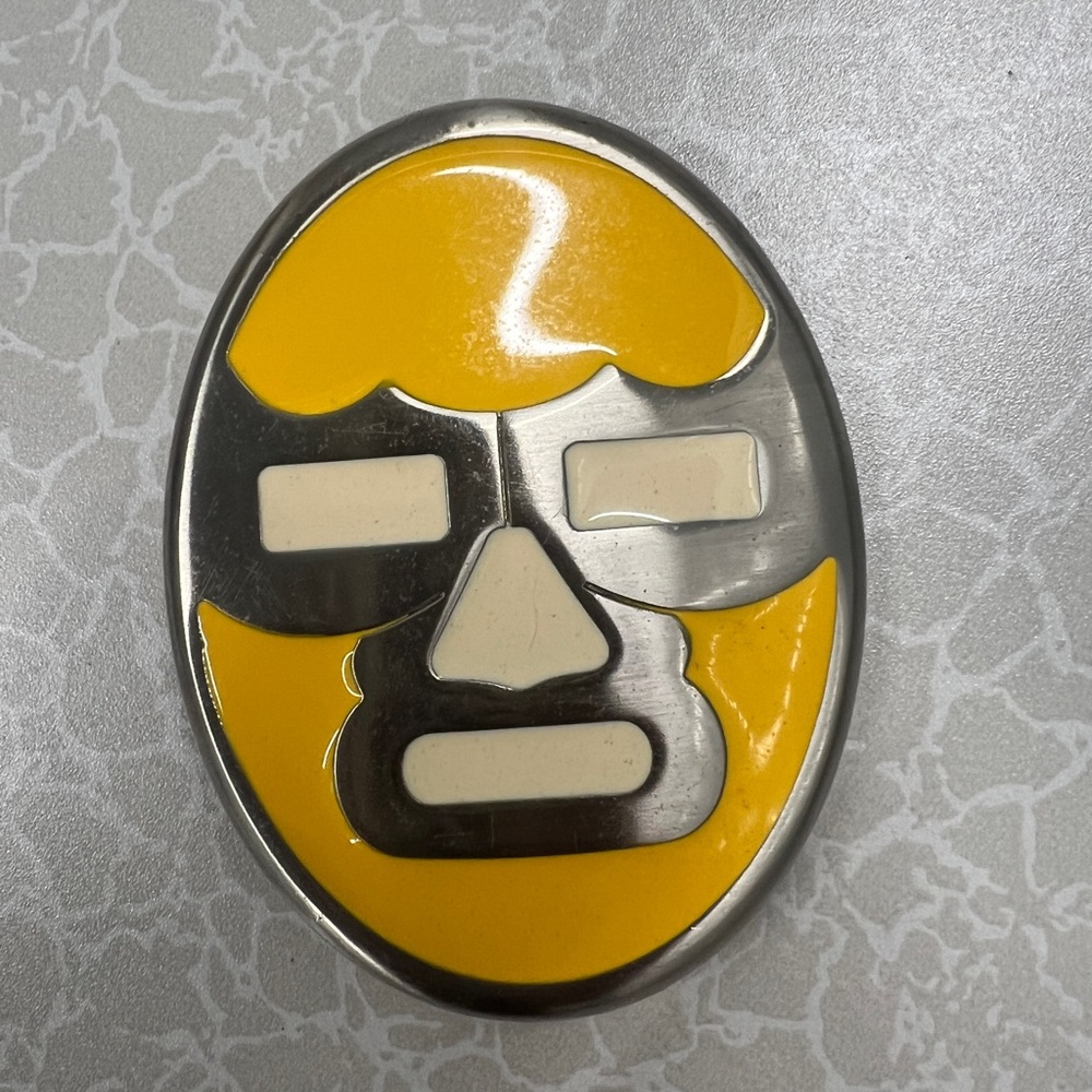 Yellow and Silver Luchador Mask Belt Buckle